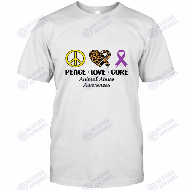 Animal Abuse Awareness Peace Love Leopard Heart Ribbon T-shirt