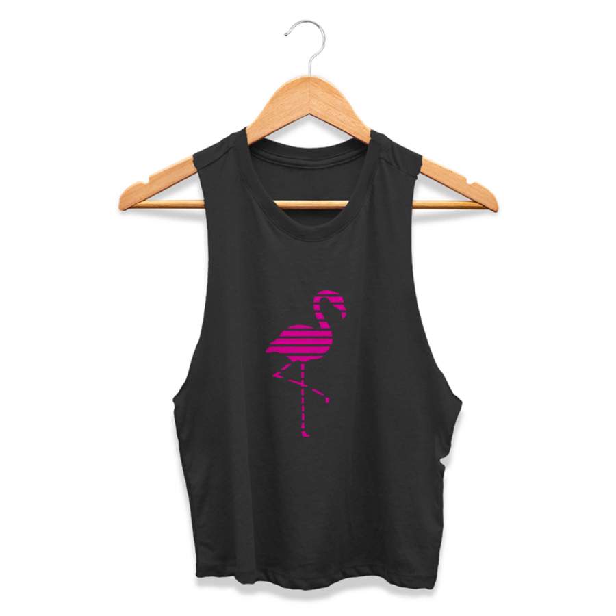 Summer Pink Flamingo Tropical Beach African Animal Striped CPY Womans Crop Tanktop Tee