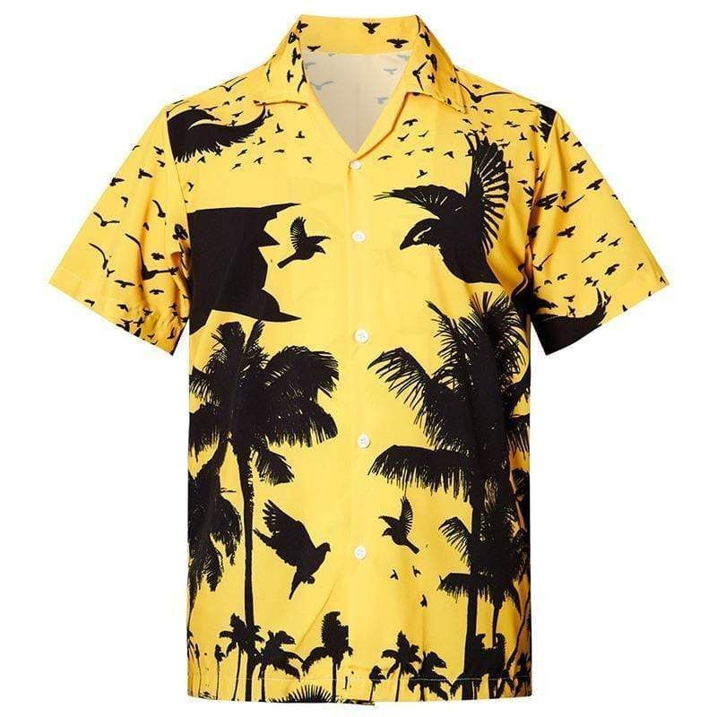 High Quality Coconut Beach Black And Yellow Full Hawaii Aloha Shirts Ha98083