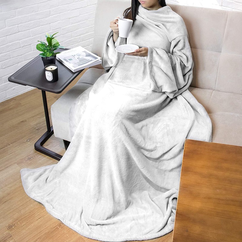 Super Long Flannel Blanket with Sleeves Winter Hoodies Sweatshirt Women Men Pullover Fleece Giant TV Blanket Oversized Gown alx