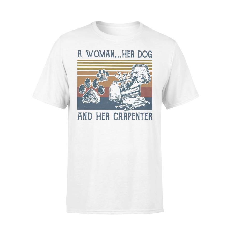 A Woman Her Paw Dog And Her Carpenter Vintage Retro T-shirt