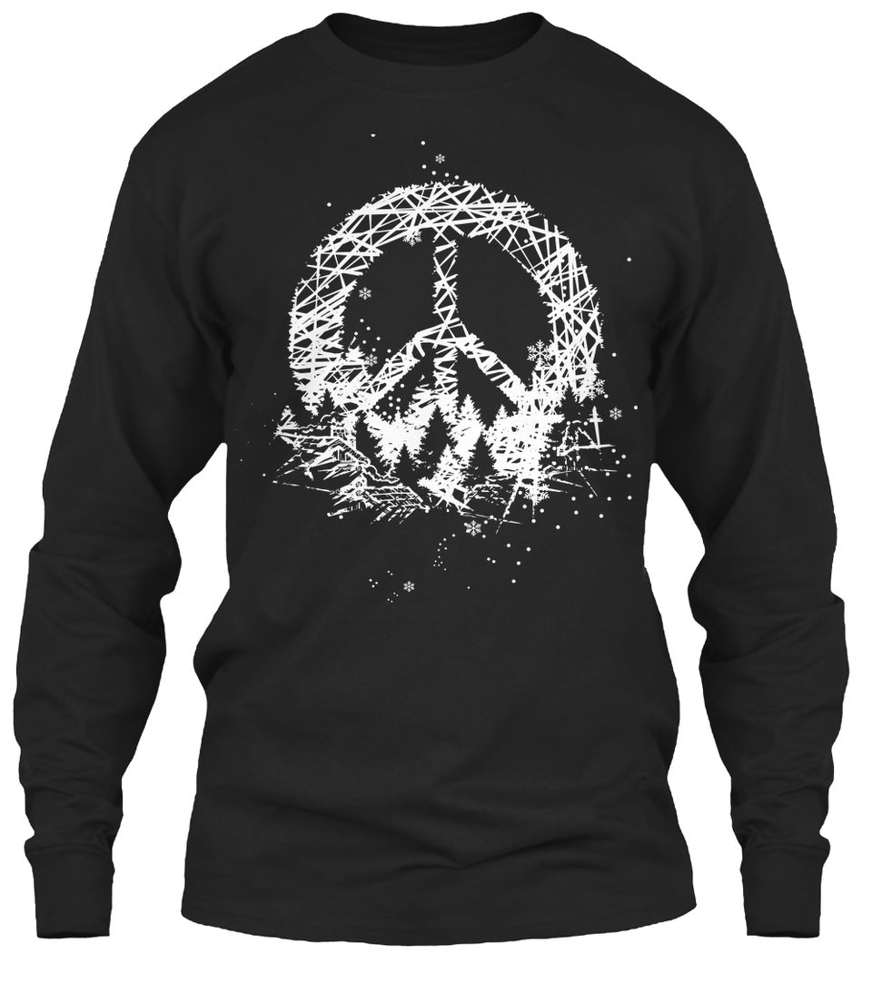 Peace Sign Moutain Tree In Winter Sketch Drawing Standard Crewneck Sweatshirt