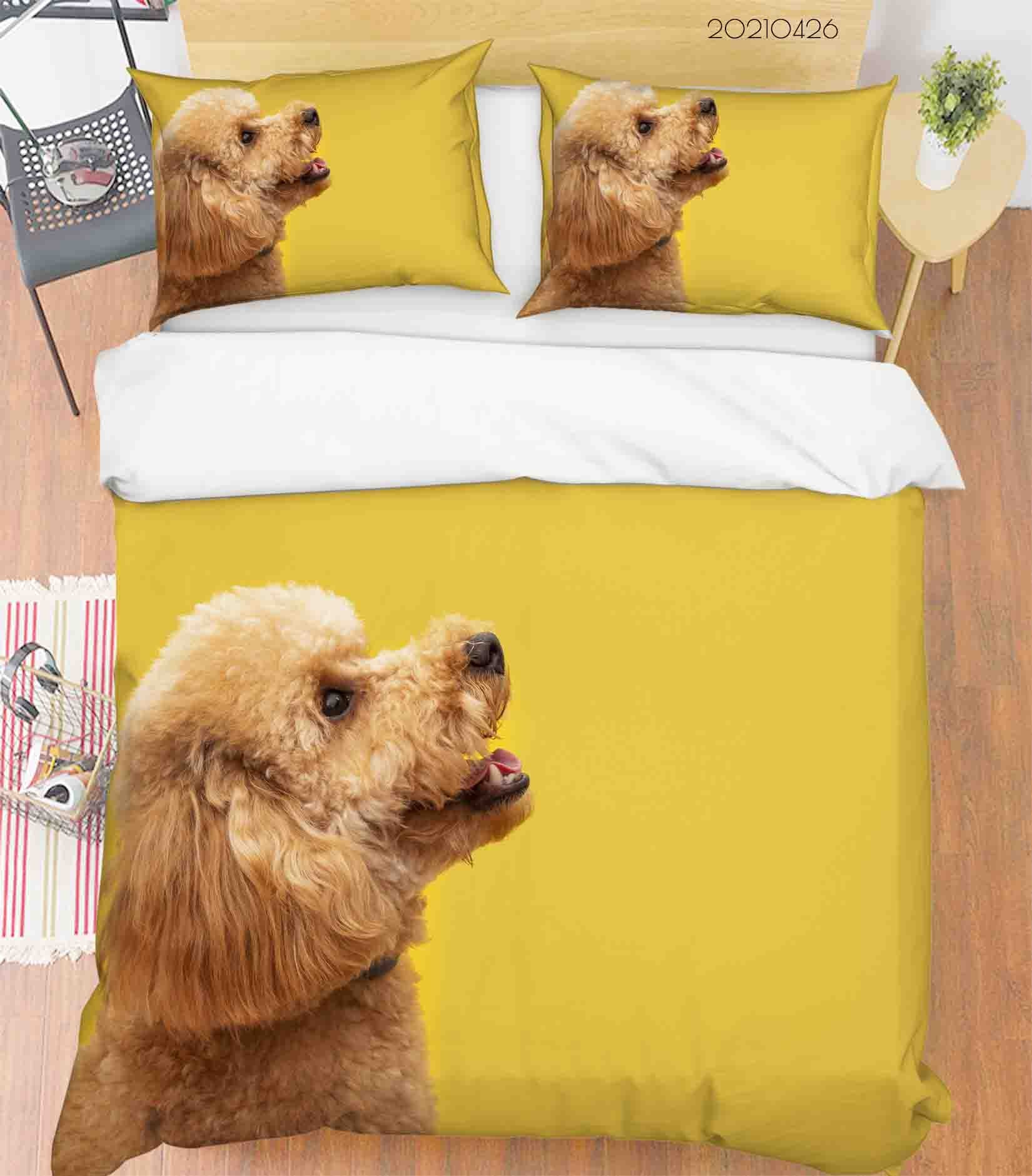 3D Cute Animal Dog Yellow Quilt Cover Set Bedding Set Duvet Cover Pillowcases 260