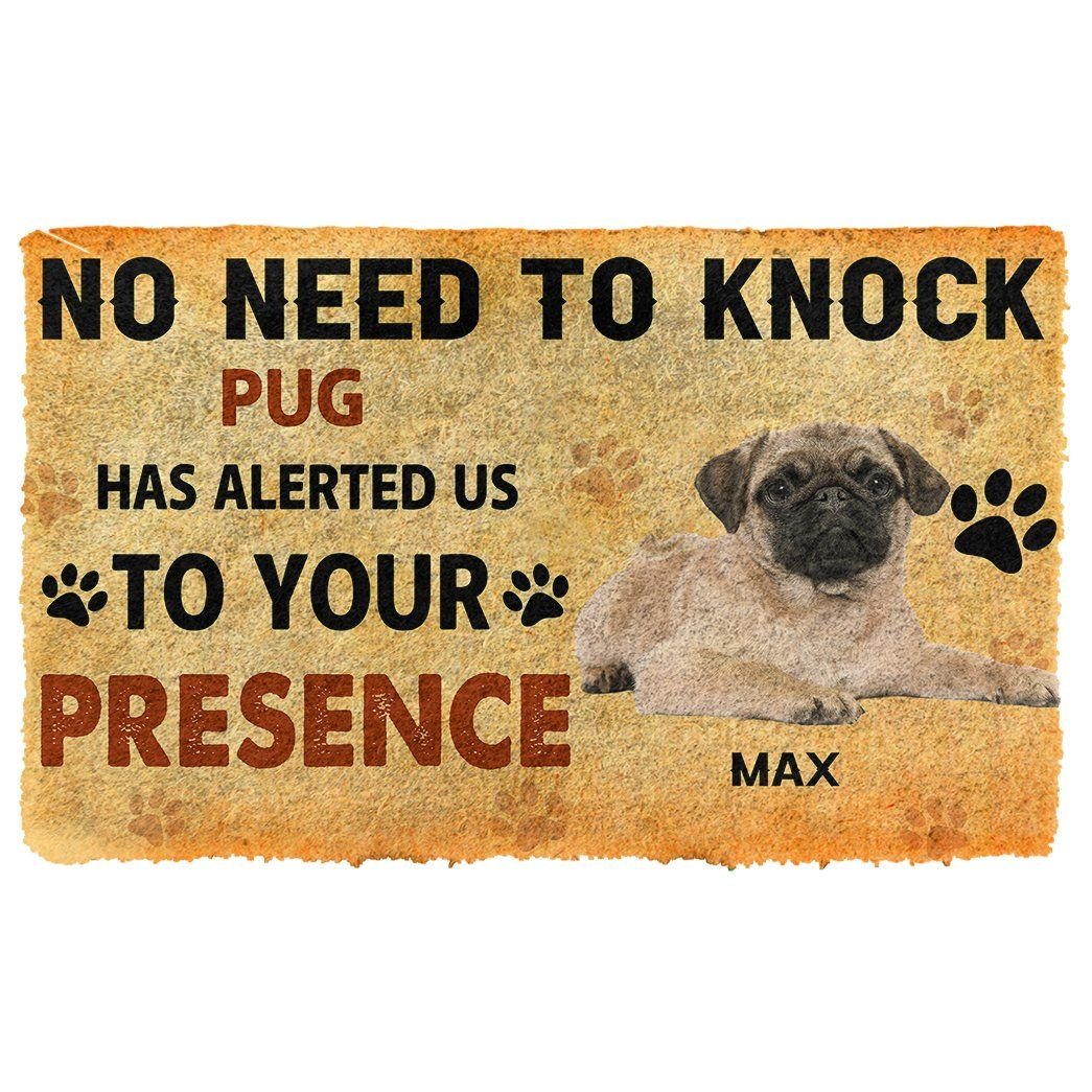 Gearhuman 3D No Need To Knock Pug Dog Custom Name Doormat