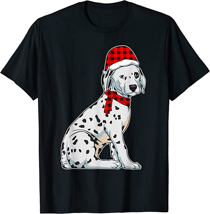 Christmas Dalmatian Dog Puppy Cute Doggy Mom Dad Santa Hat T-Shirt