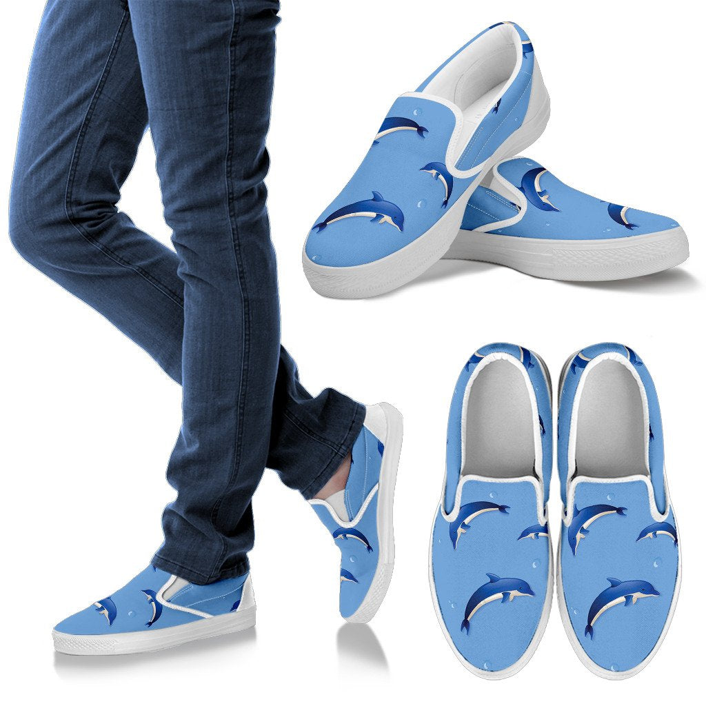 Dolphin Blue Print Women Slip On Shoes