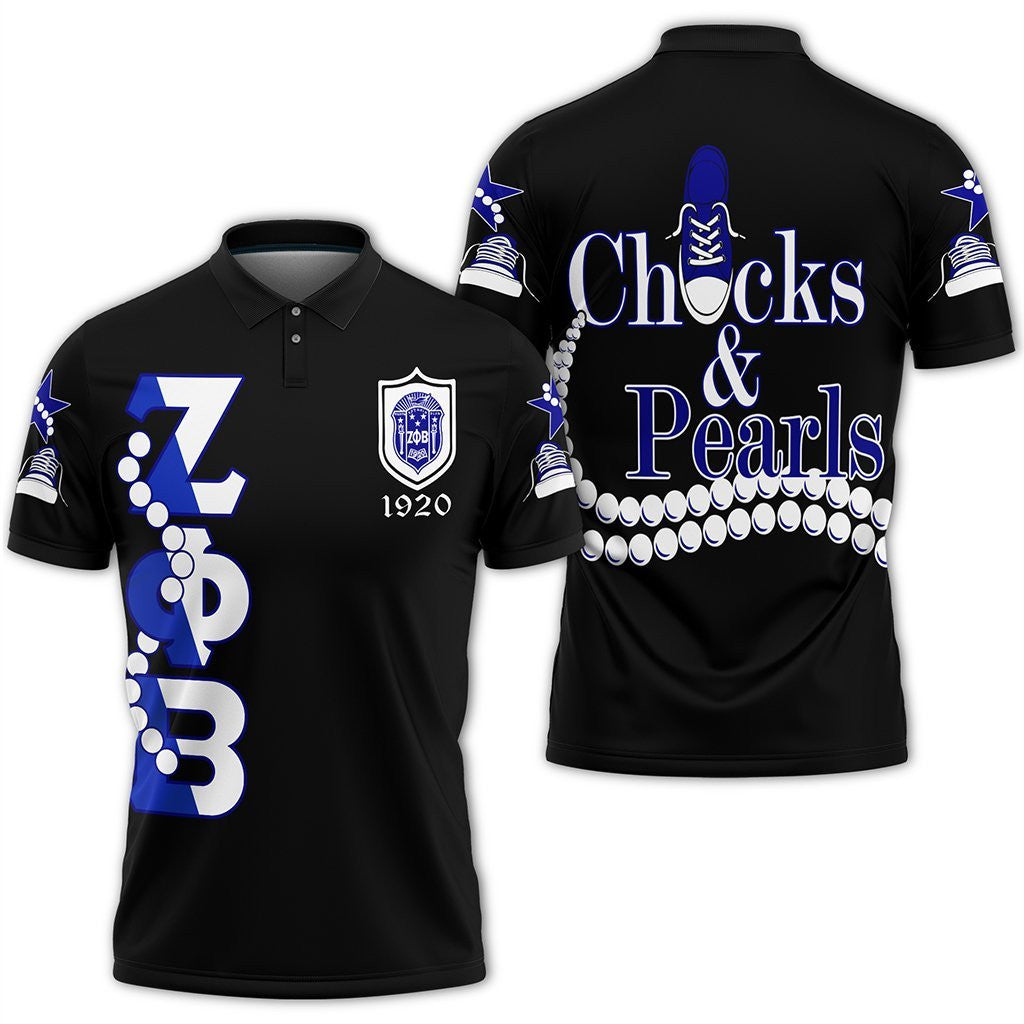 Sorority Polo – Zeta Phi Beta Pearls K.H Chucks N Pearls Polo Shirt