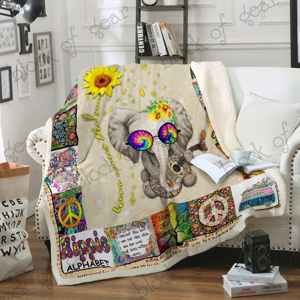 Hippie Elephant Cl03100096Mdf Sherpa Fleece Blanket