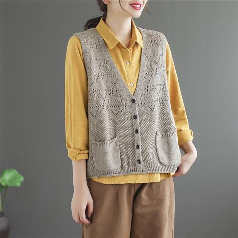 Sweater Vest Women Retro Loose Hollow Out College Trendy Ulzzang Leisure Cozy V-neck Simple Basic Design All-match Ins Feminino alx