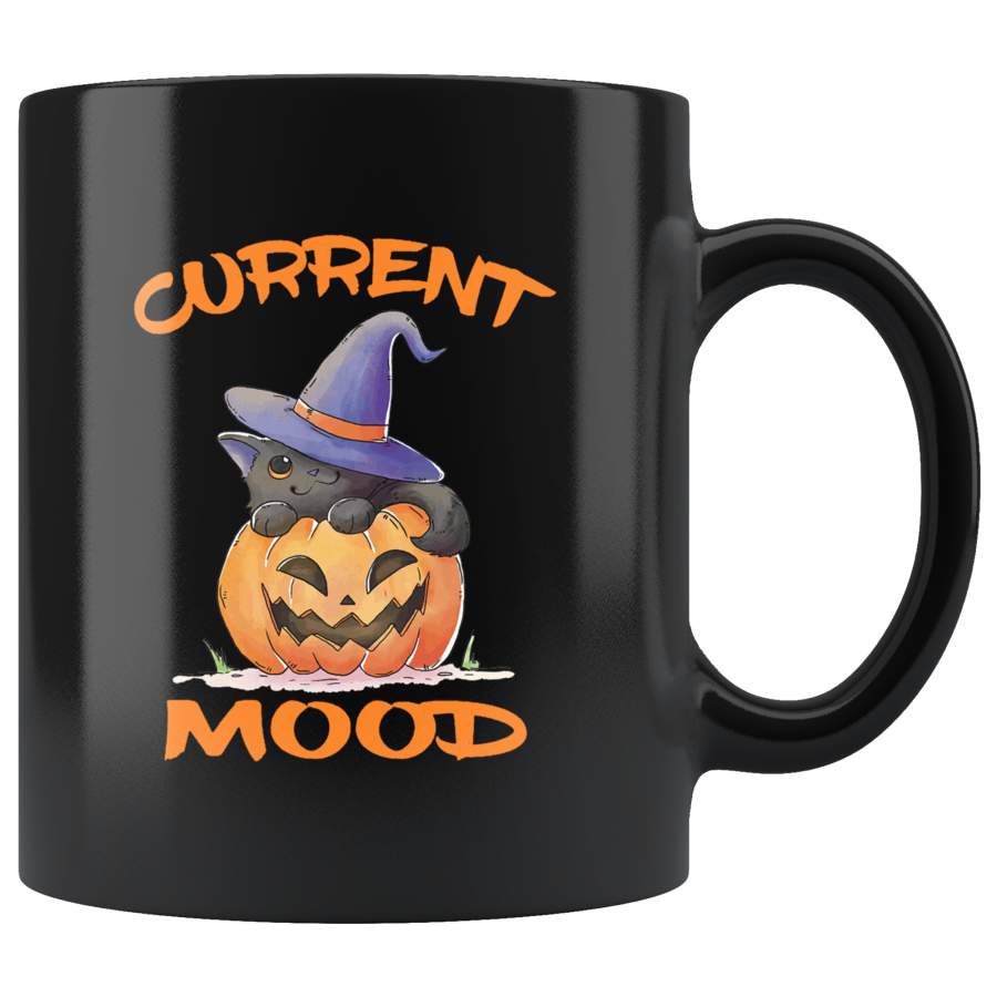 Current Mood Back Cat Kitten Pumpkin Halloween Gift Black Coffee Mug