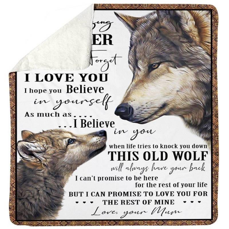 Amazing Daughter Believe In Yourself This Old Wolf Will Have You Back Fleece Blanket Mum Sherpa Blanket