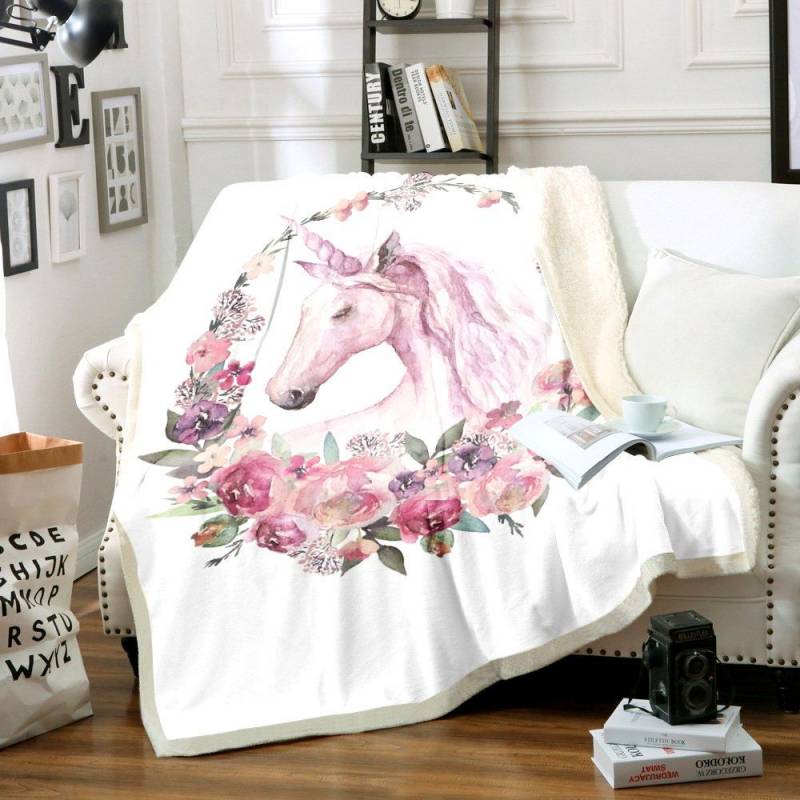 White Unicorn HM1601122TT Sherpa Fleece Blanket