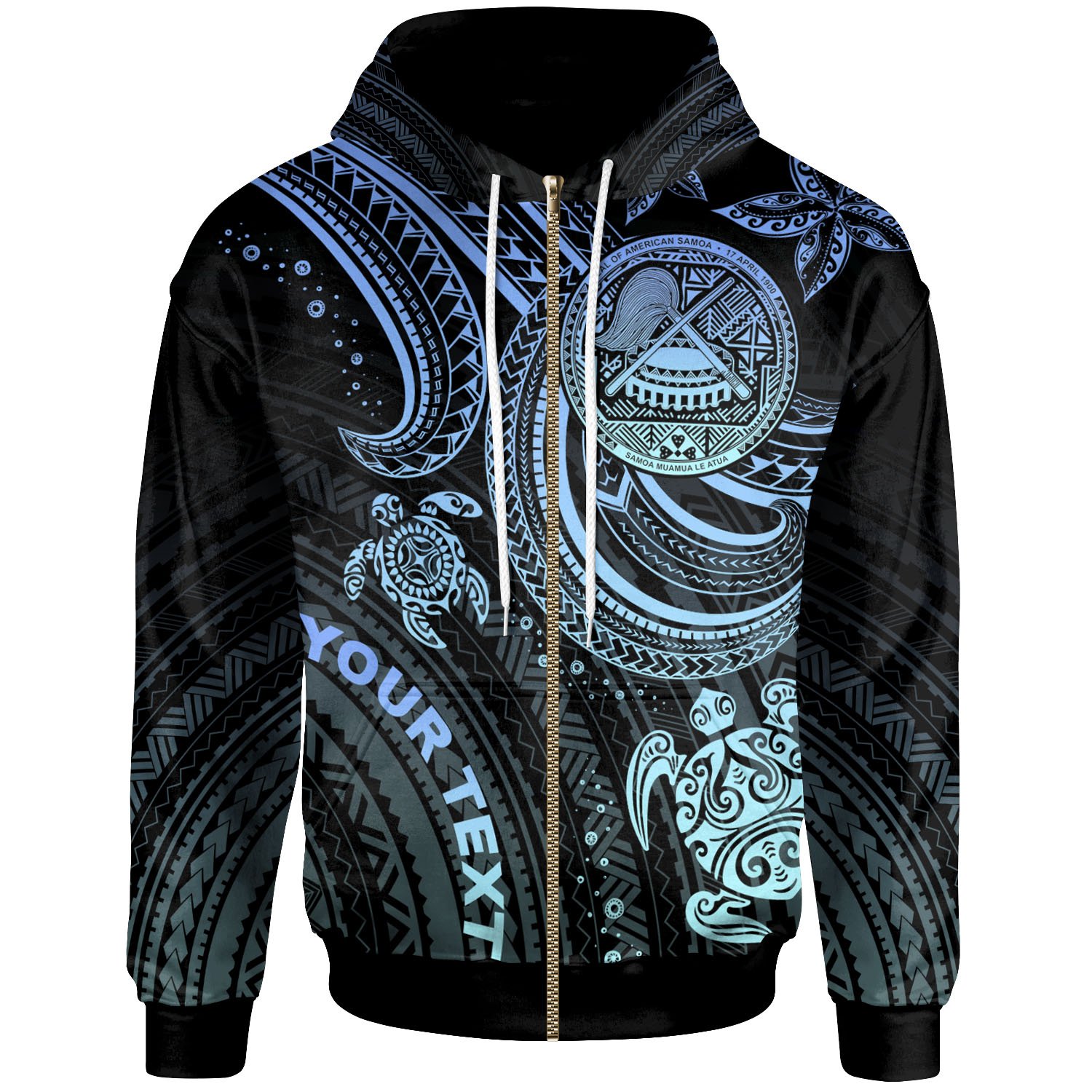 American Samoa Custom Personalised Zip-Up Hoodie – Blue Turtle – BN26