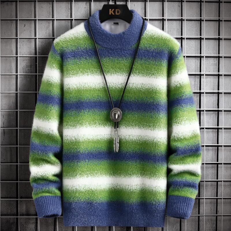 2022 New Winter Thick Warm Striped Mens Sweaters Fashion Mink Cashmere Sweater Men Korean Top Quality Men’s Christmas Pullover alx