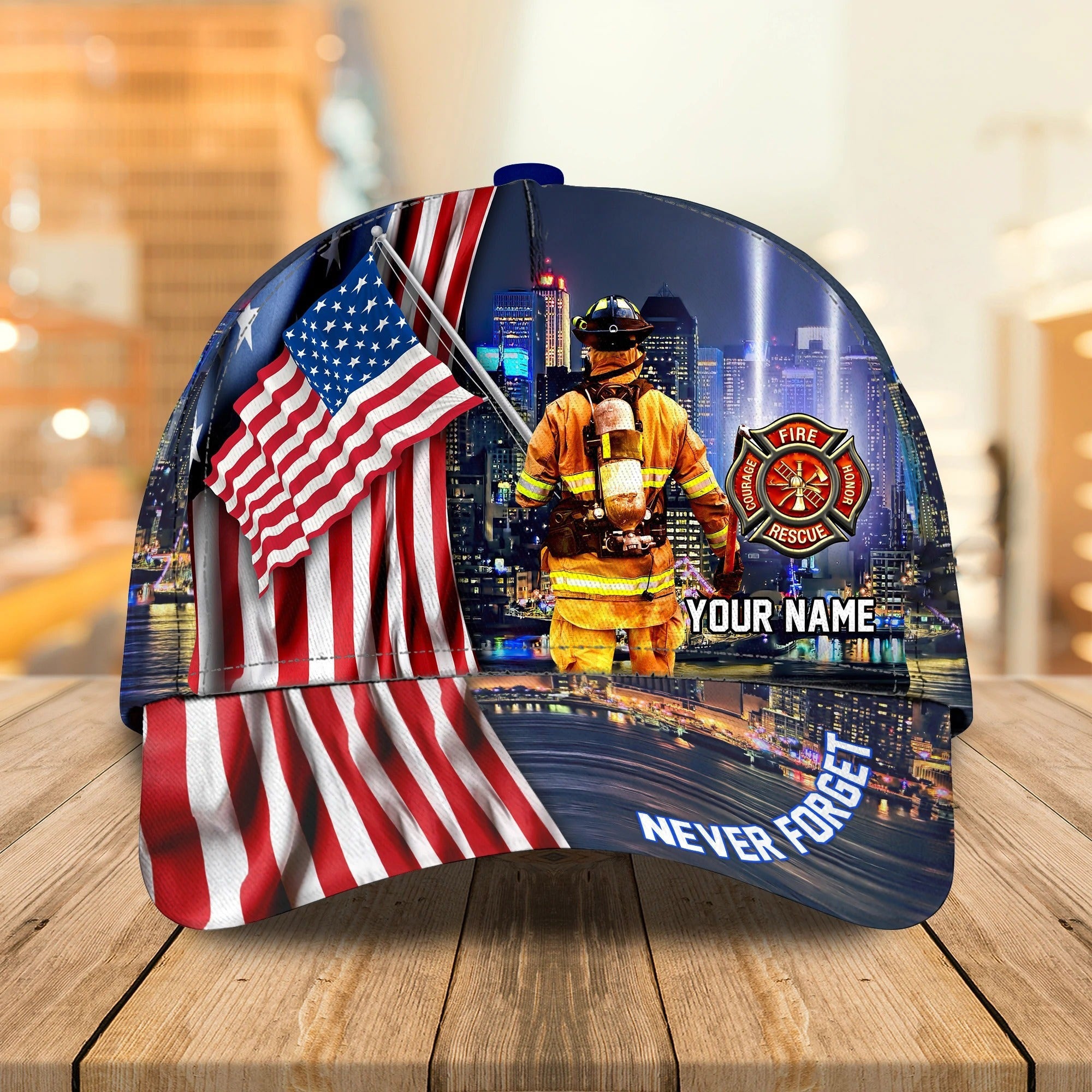 Customized With Name 3D Full Printing Baseball Firefighter Cap Hat, 4Th Of July Fire Man Caps