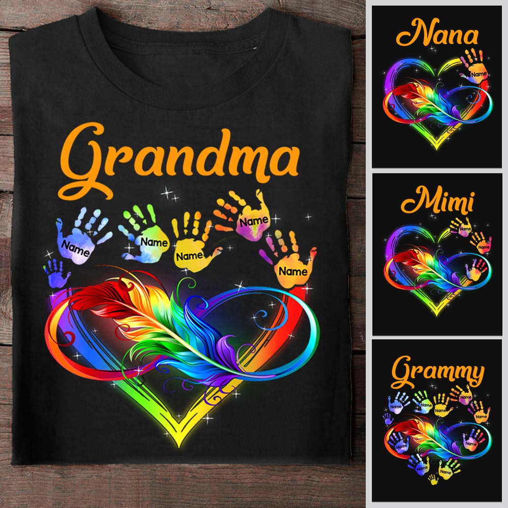 Personalized Grandma Colorful Infinity With Handprints Shirt For Grandma Hn98 Huts