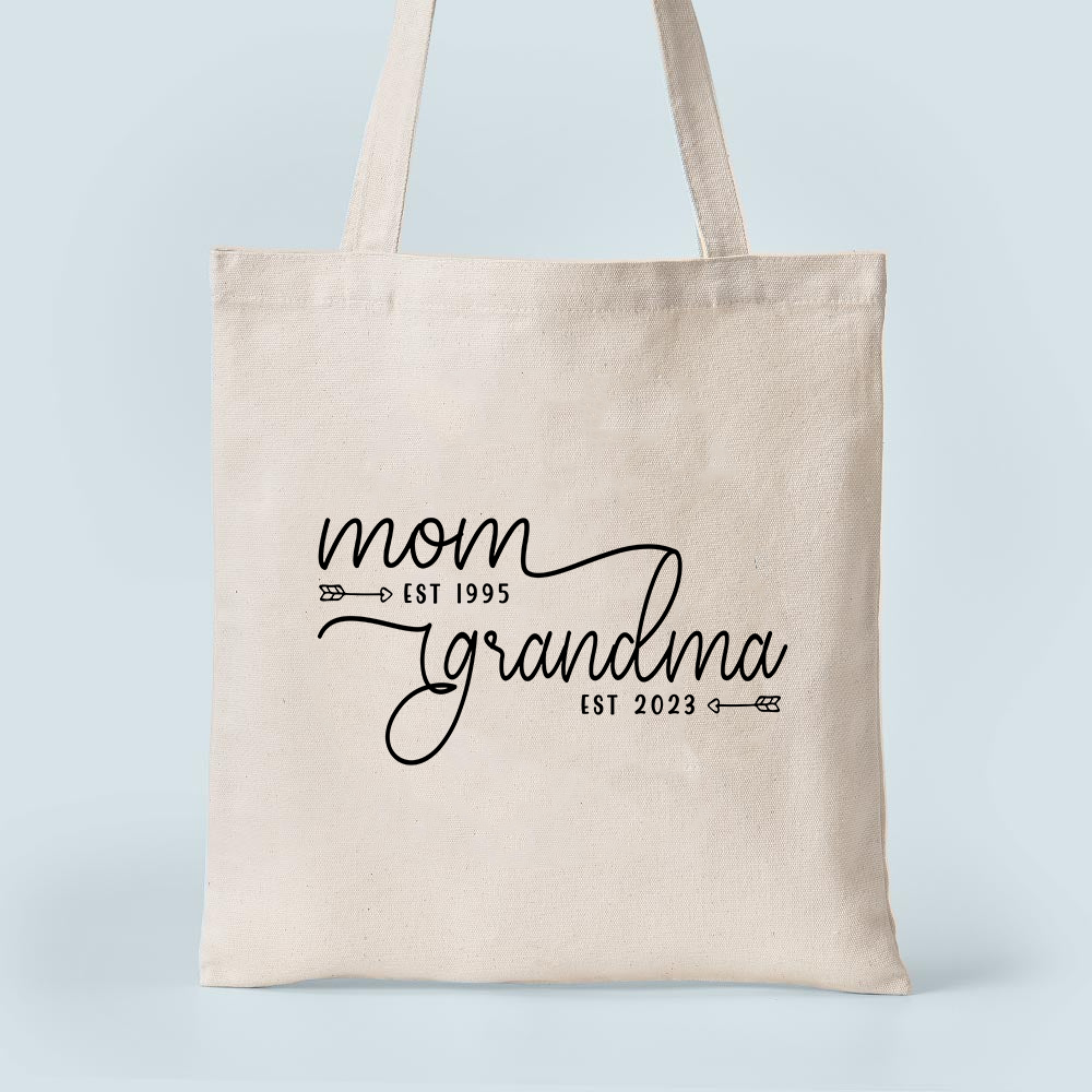 Personalized Grandma Shirt Mom Est Grandma Est Custom Canvas Tote Bag With Name