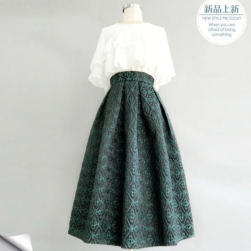 Spring Summer Upscale Fashion Jacquard Skirt women’s New Korean Version High Waist Medium Long Female Elegant Umbrella Skirt alx