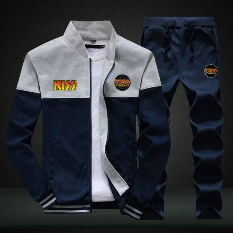 Kiss Sweatshirt +Sweatpants Mens Clothing 2 Pieces Sets Slim Tracksuit