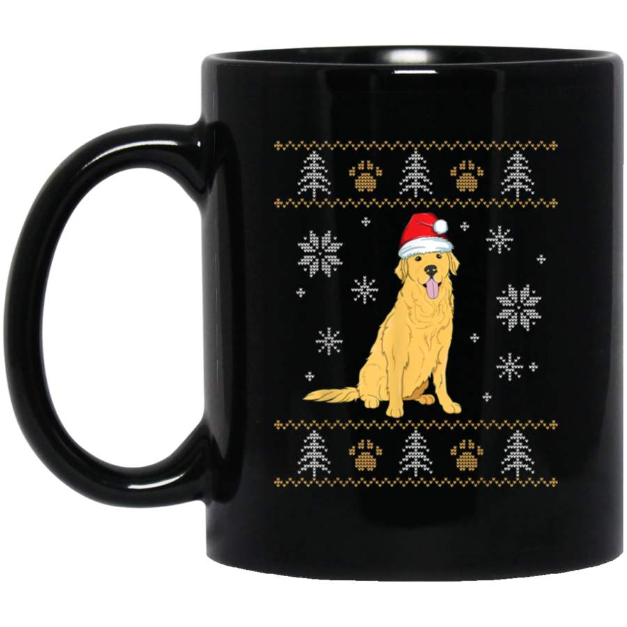 Ugly Christmas Golden Retriever Santa Pajamas Xmas Outfit  11 oz 15 oz Mug Black