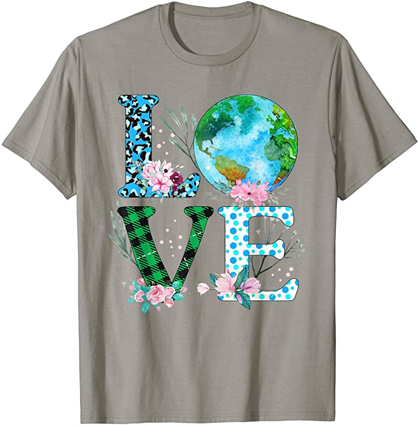 Tg Earth Day Love Leopard Green Plaid World Gift Floral T-Shirt