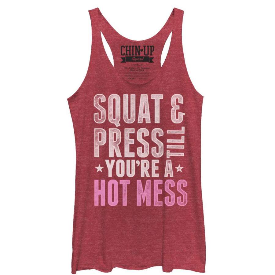 CHIN UP Women’s You’re a Hot Mess  Racerback Tank Red Heather S