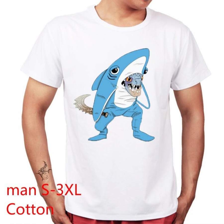 Blue Shark Monster Big Animal T- Shirt Men’S Fashion Crew Neck Short Sleeves Cotton Tops Clothing, White