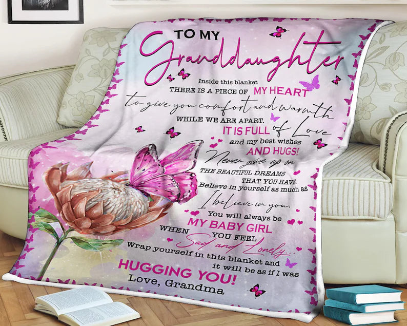 To My Granddaughter Blanket, Inside This Blanket There Is A Piece Of My Heart,Gift For Granddaughter Family Home Decor Bedding Couch Sofa Soft And Comfy Cozy