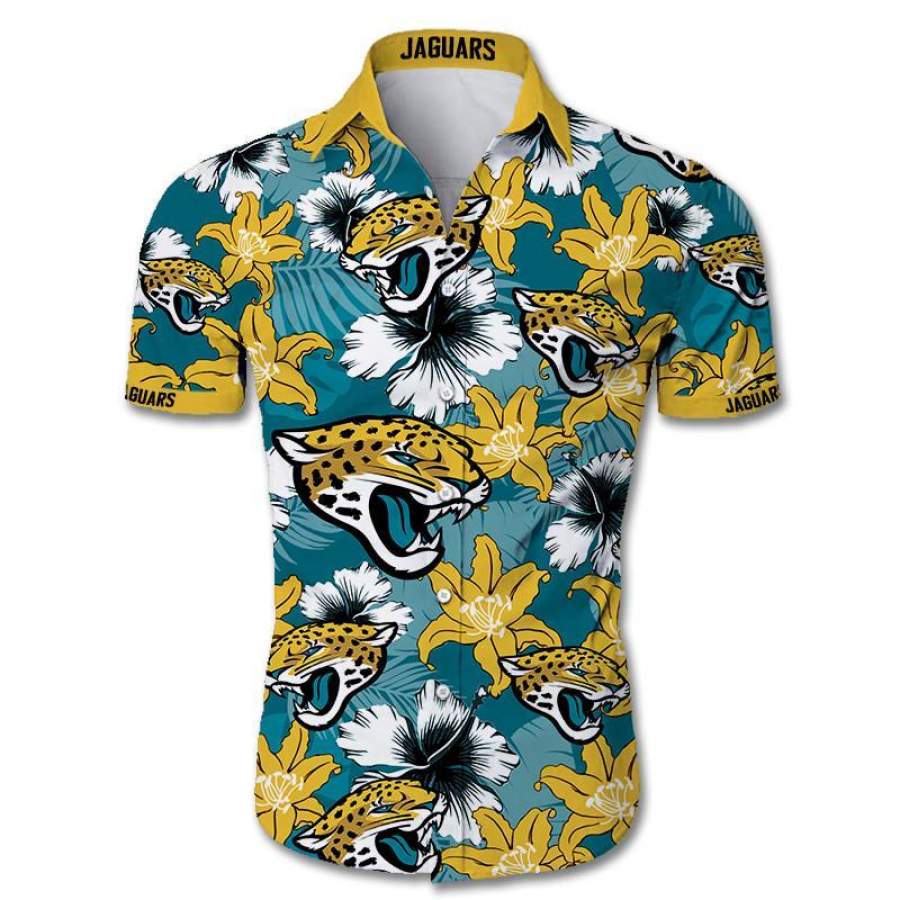 Jacksonville Jaguars Hawaii All Over Print Tropical Flower Short Sleeve Slim Fit Body Ha27215