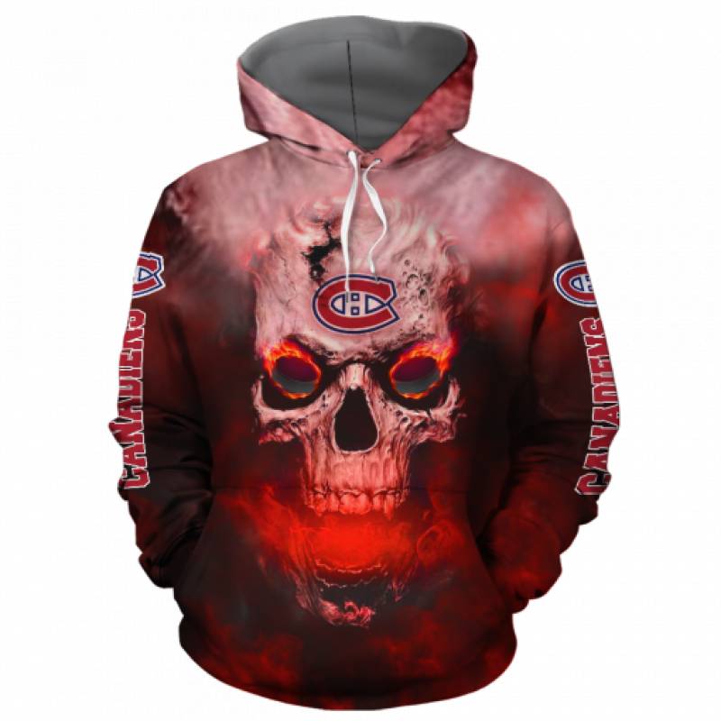 Men / Women New Design Montreal Canadiens Full Print 3D Skull Hoodie, Montreal Canadiens All Over Print Skull Apparel