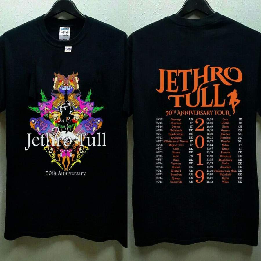 Jethro Tull 50th Anniversary Tour 2019 Black Cotton Reprint T-Shirt