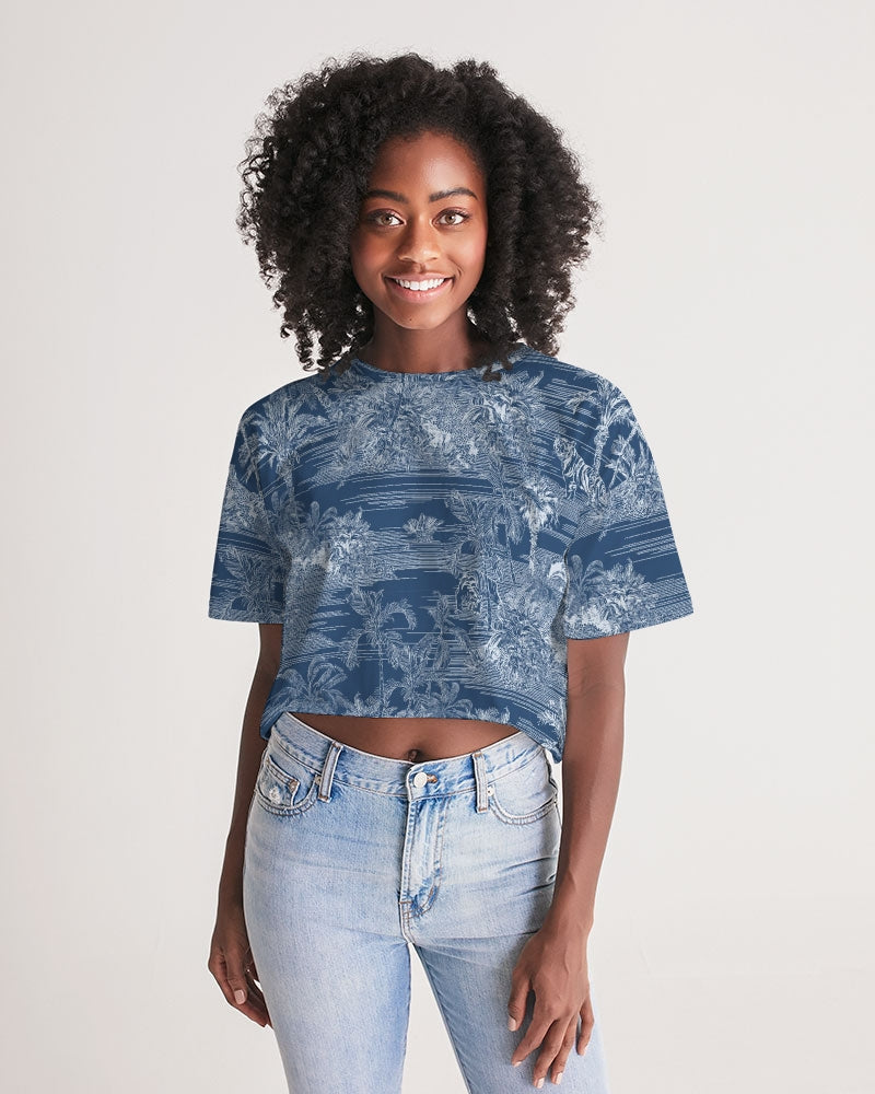 Blue Tiger Scene Women’S Lounge Cropped Tee