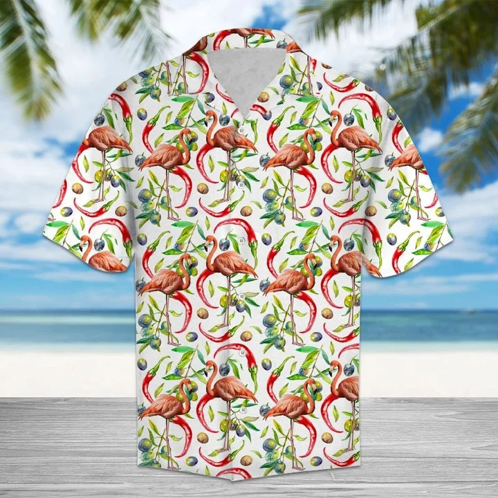 Messy Chili Peppers And Flamingo Hawaii Shirt Ha43950