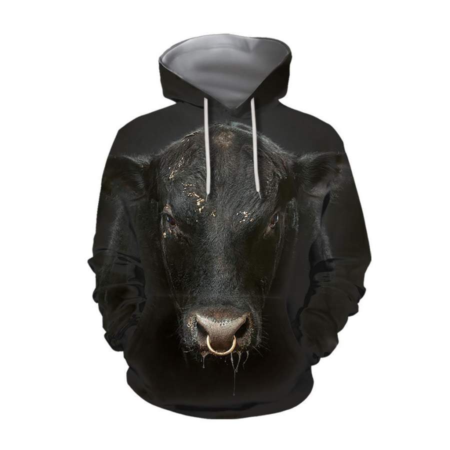 3D All Over Printed Black Cow  Hoodie