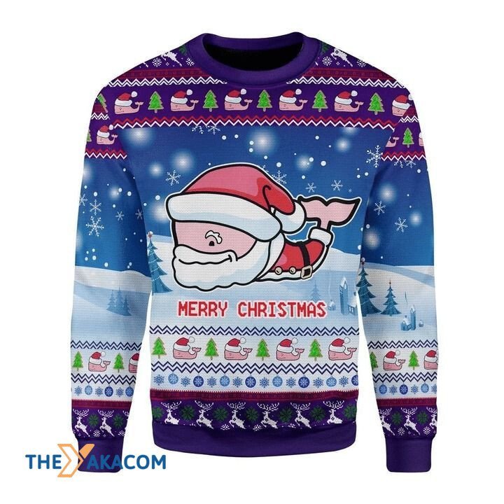 Santa Claus Like A Whale In Ice Gift For Christmas Ugly Christmas Sweater