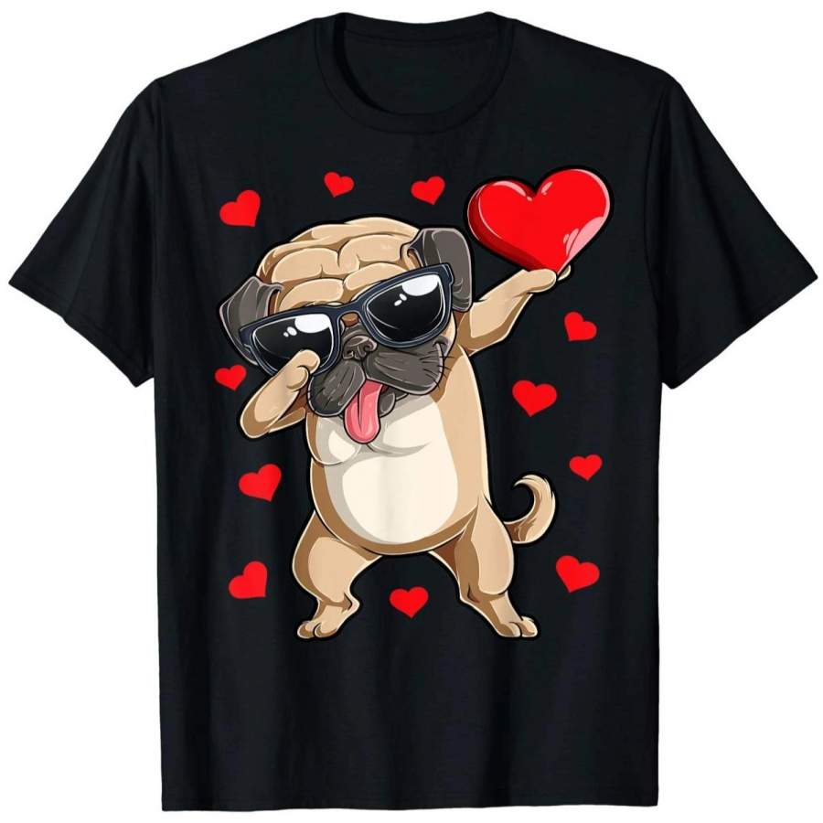 Dabbing Pug Heart Valentines Day Boys Kids Dog Lover T-Shirt