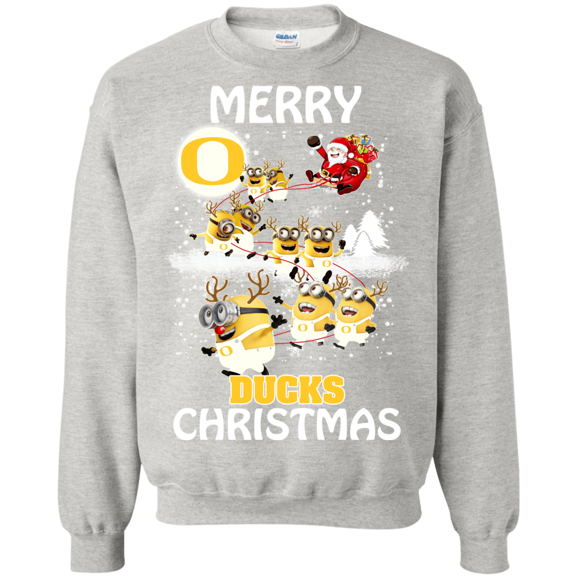 Check out this awesome Oregon Ducks Ugly Christmas Sweaters Minions Santa Claus Merry Christmas Sweatshirt