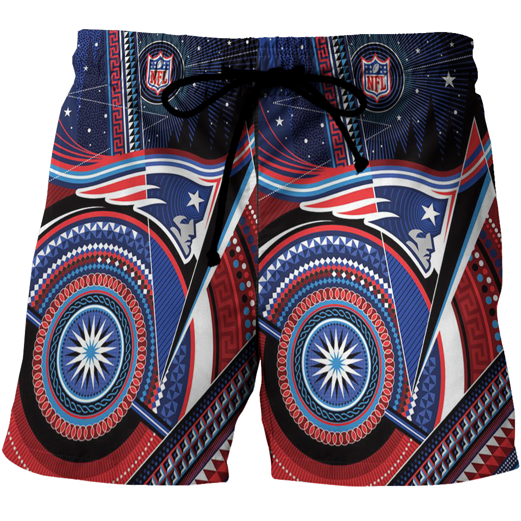 New England Patriots Geometric 3D All Over Print Summer Beach Hawaiian Short