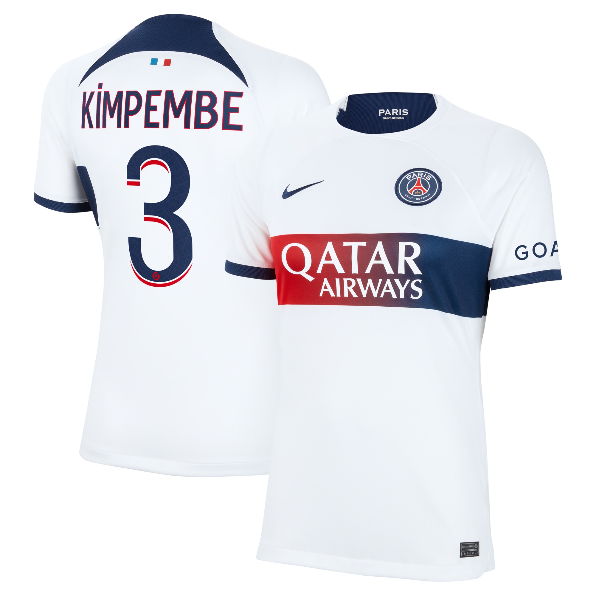 Presnel Kimpembe Paris Saint-Germain Women's 2023/24 Away Stadium Replica Player Jersey – White