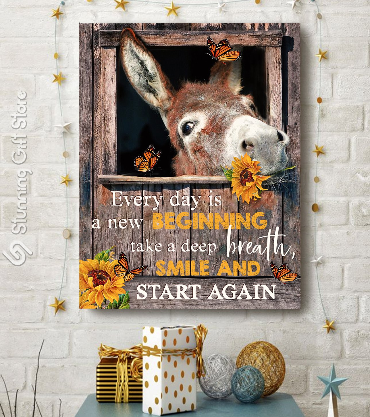 Stunning Gift Donkey Canvas Smile And Start Again Wall Art Decor