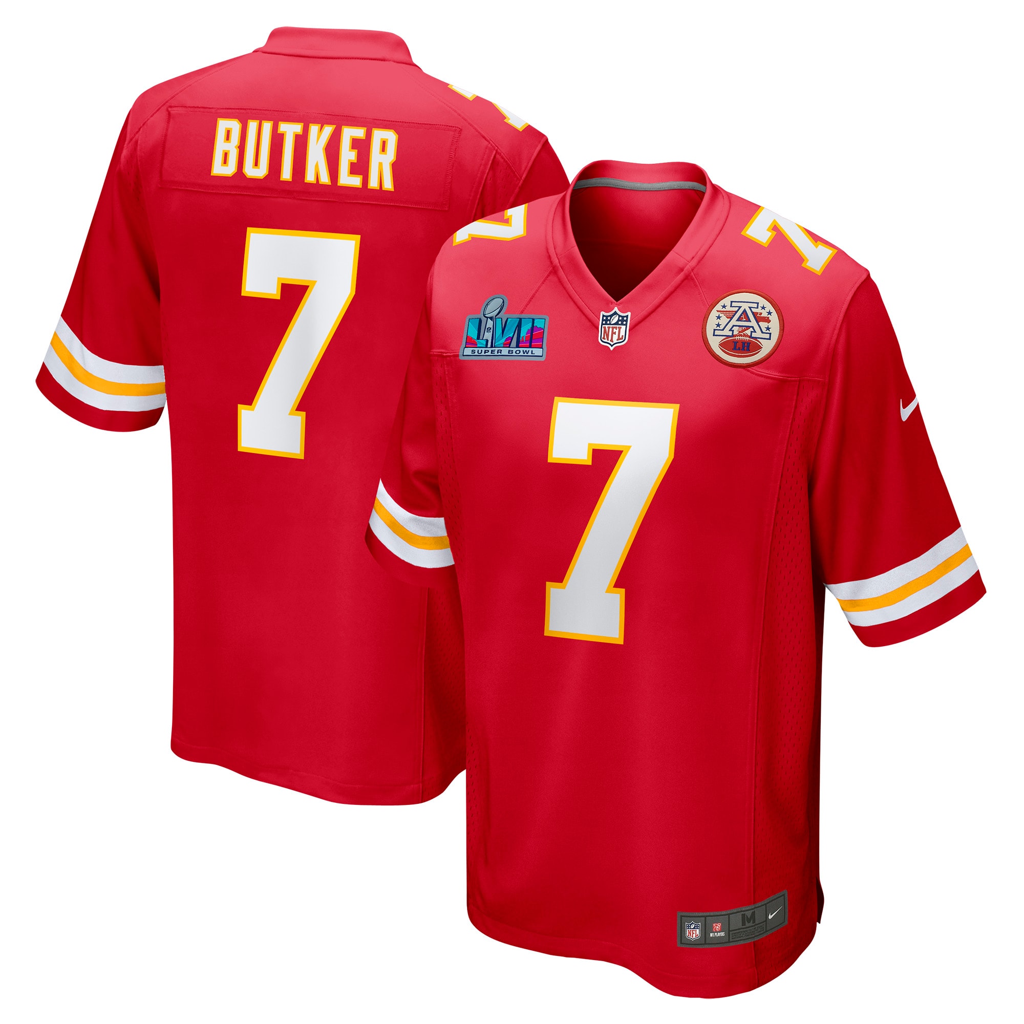 Men’s Kansas City Chiefs Harrison Butker Red Super Bowl LVII Patch Game Jersey