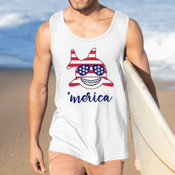 4Th Of July ‘Merica Funny Shark Us Flag Tank