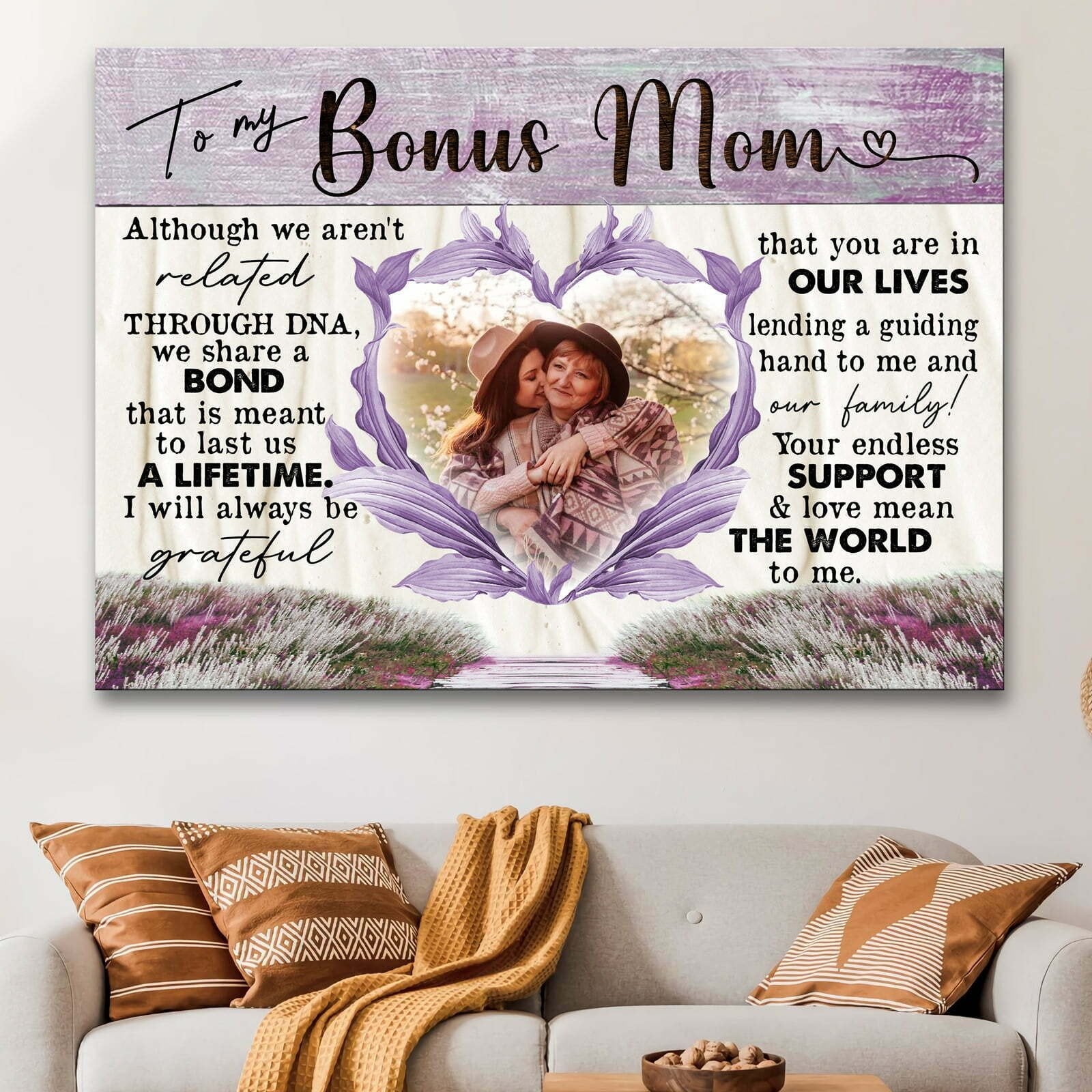 Custom Photo Bonus Mom Although We Aren’T Related Through Dna Wall Art Canvas For Mom