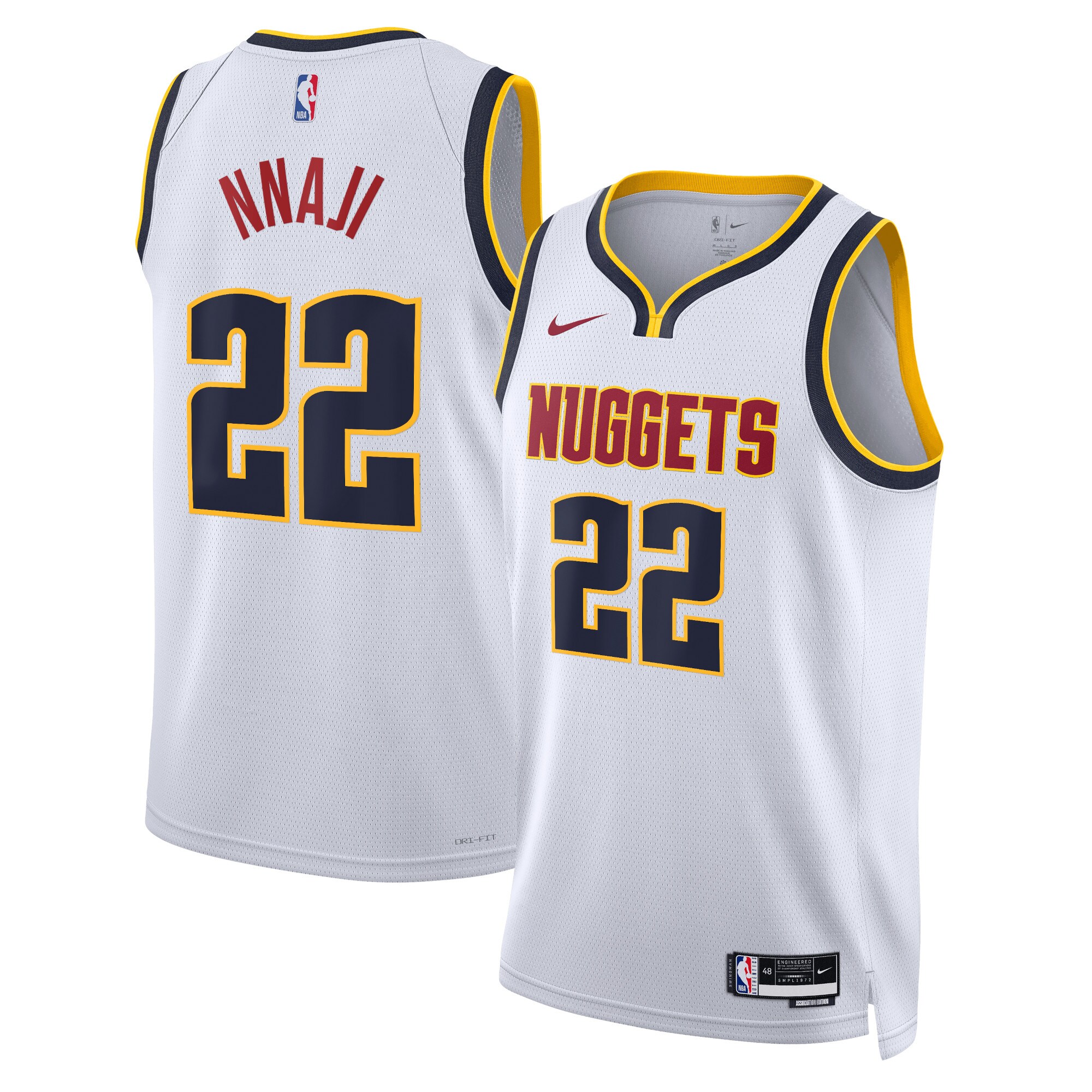 Denver Nuggets Association Edition Swingman Jersey – White – Zeke Nnaji – Unisex