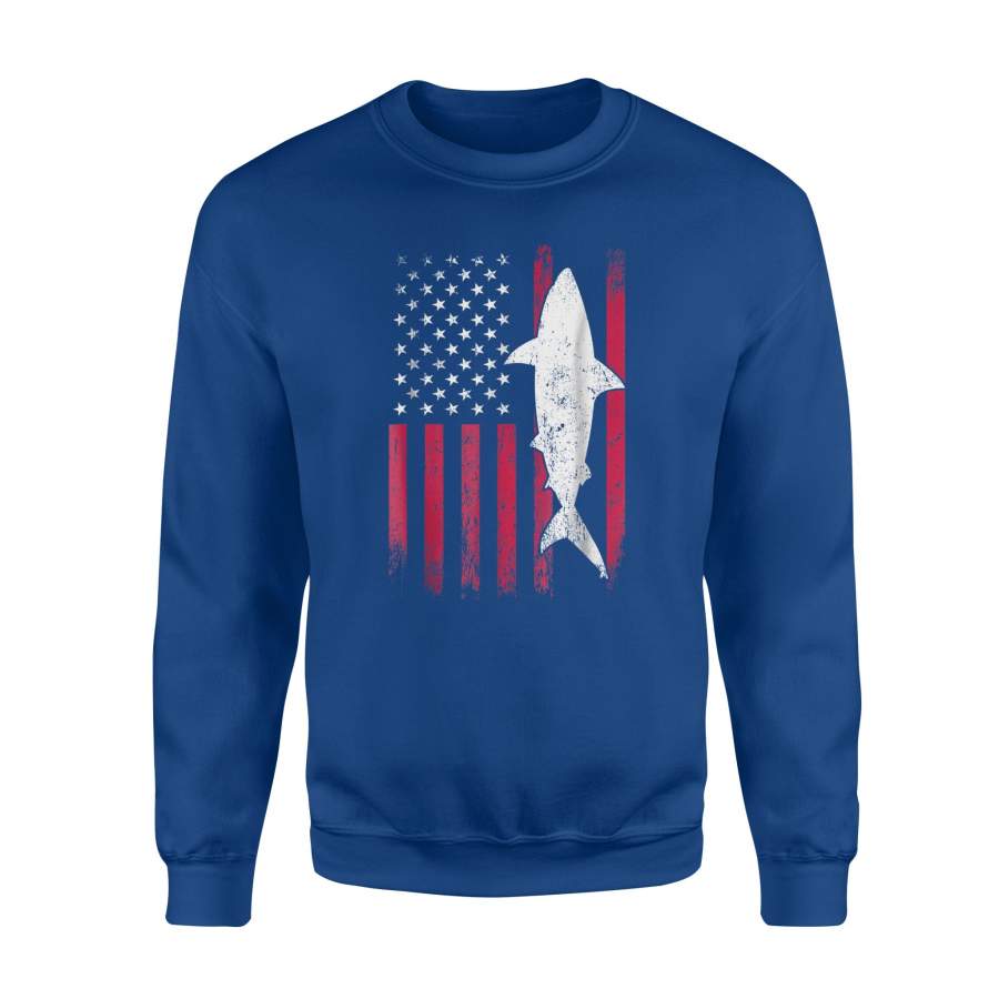 Bull Shark Distressed American Flag Shark Gift Sweatshirt