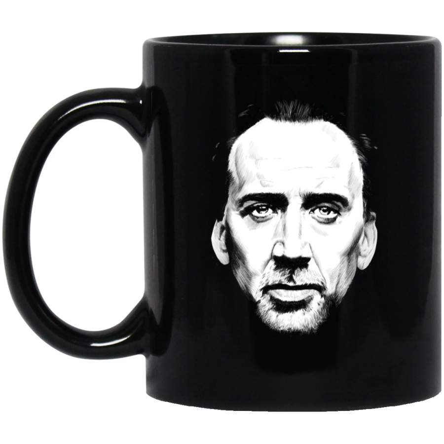 Nicolas Cage Face Black Mug