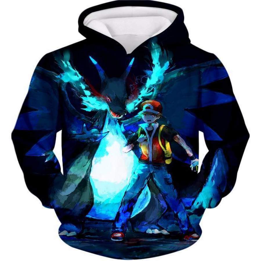 Pokemon Hoodie – Pokemon Powerful Ash Charizard Mega Evolution Cool Graphic Hoodie