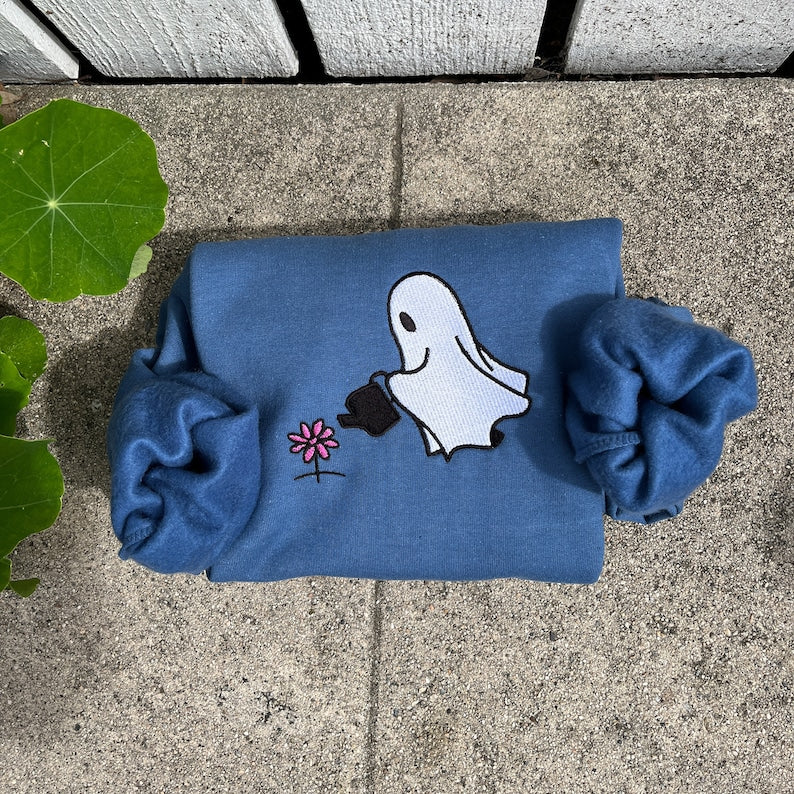 Ghost Flower Embroidered Sweatshirt 2D Crewneck Sweatshirt All Over Print Sweatshirt For Women Sweatshirt For Men Sws4117