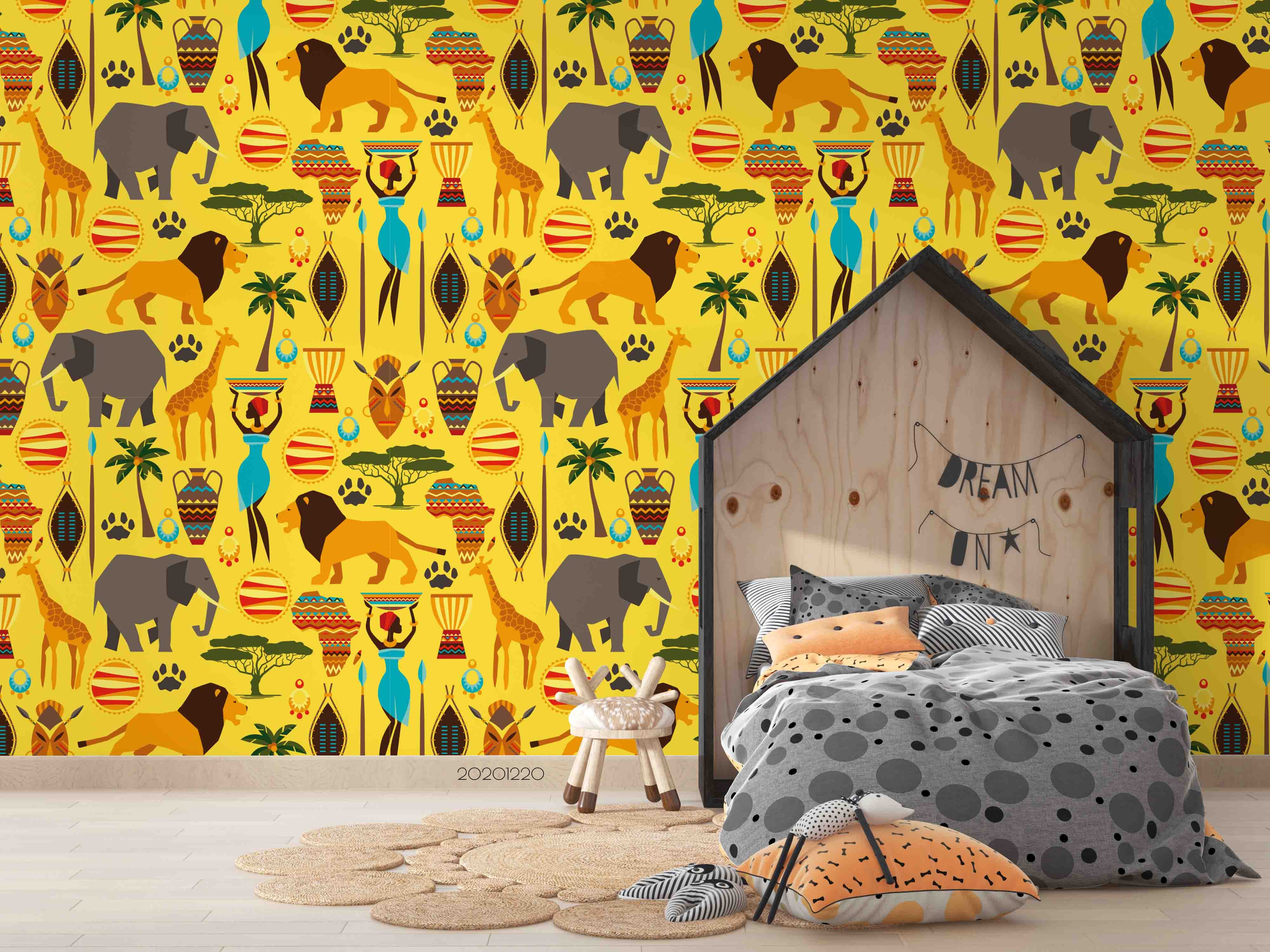 3D Hand Drawn Tribal Animal Lion Elephant Wall Mural Wallpaper Lqh 53