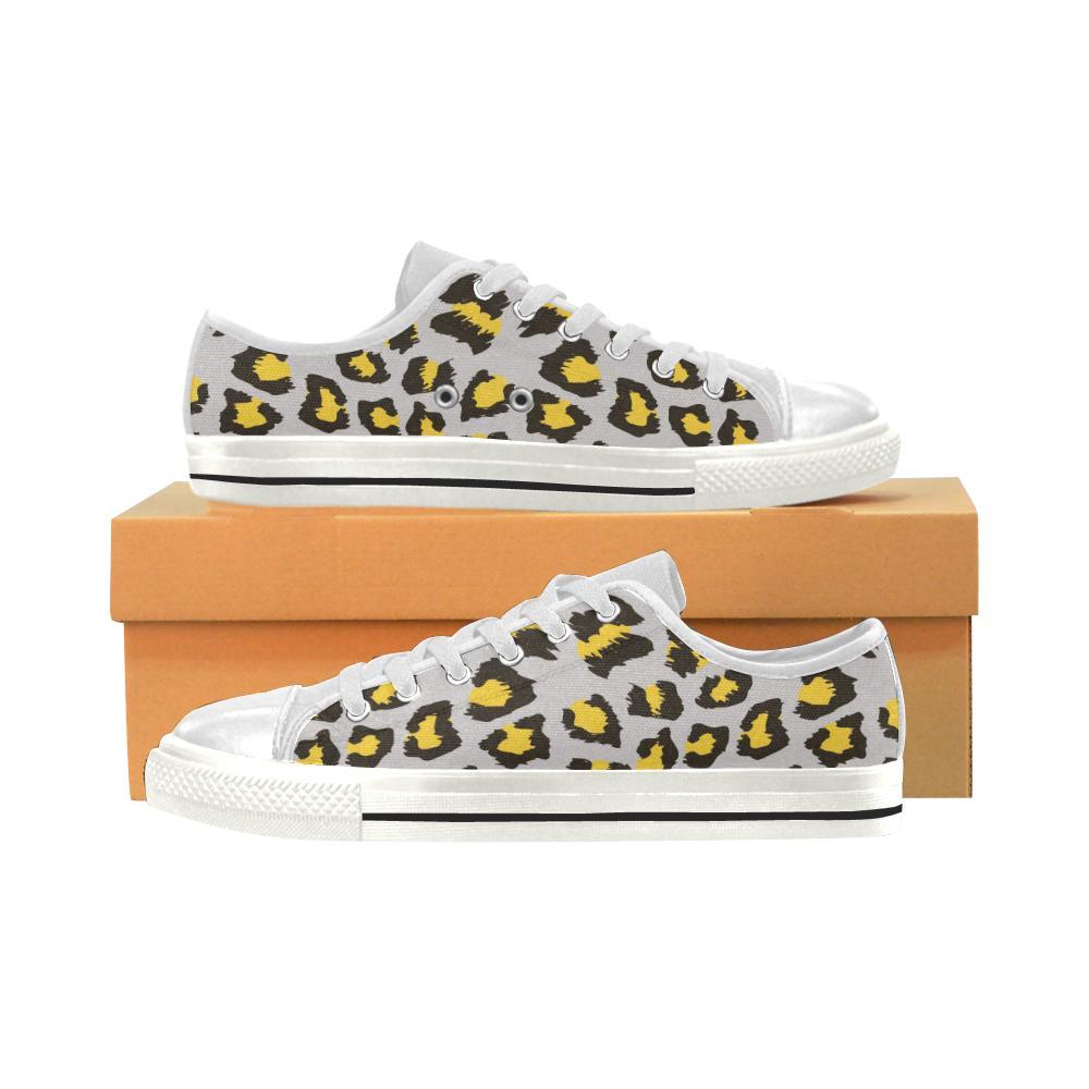 Gray Leopard Print Pattern Kid’S Low Top Canvas Shoes White